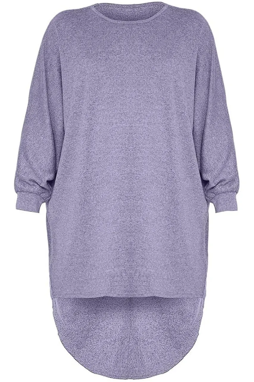 Plus Size Plain Batwing Dip Hem Baggy Top