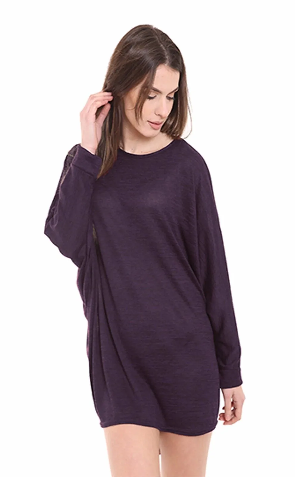 Plus Size Plain Batwing Dip Hem Baggy Top