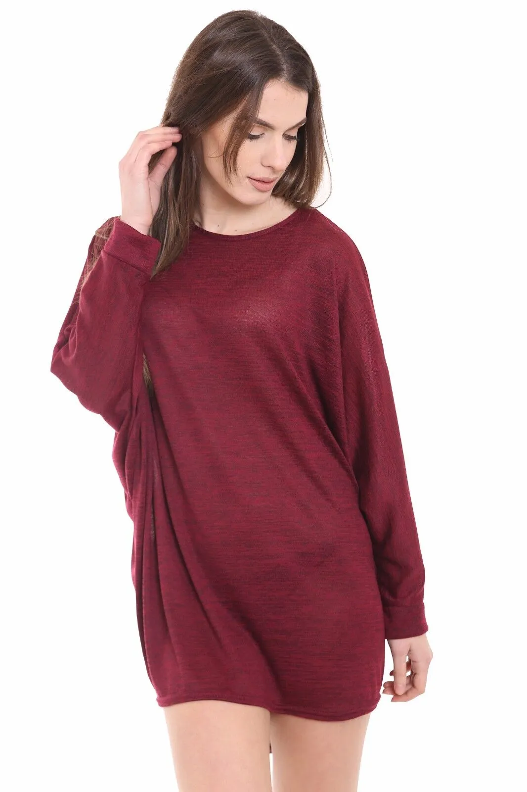 Plus Size Plain Batwing Dip Hem Baggy Top