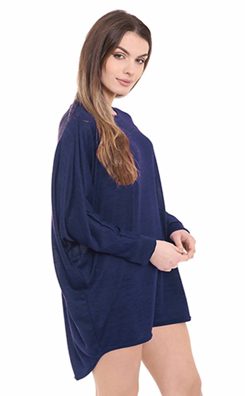 Plus Size Plain Batwing Dip Hem Baggy Top