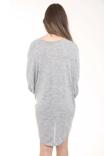 Plus Size Plain Batwing Dip Hem Baggy Top