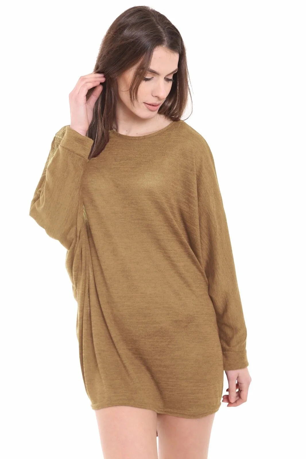 Plus Size Plain Batwing Dip Hem Baggy Top