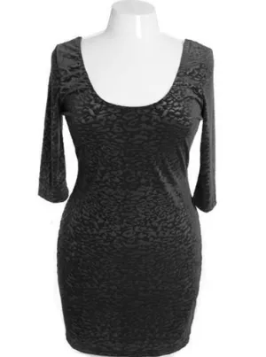 Plus Size Sexy Leopard Velvet Black Dress