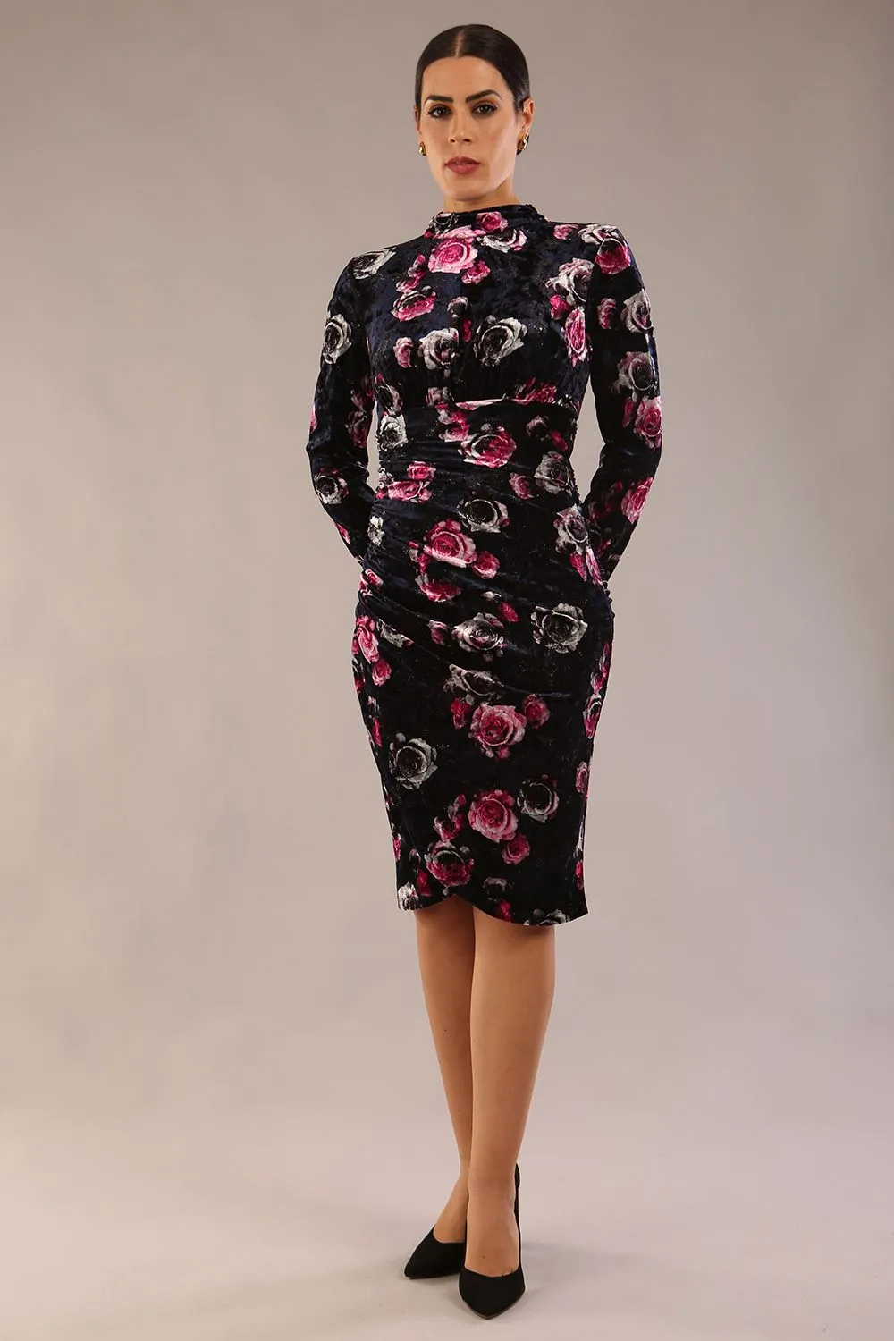 (PRE-ORDER) Firenze High-Neck Floral Velvet Wrap Dress