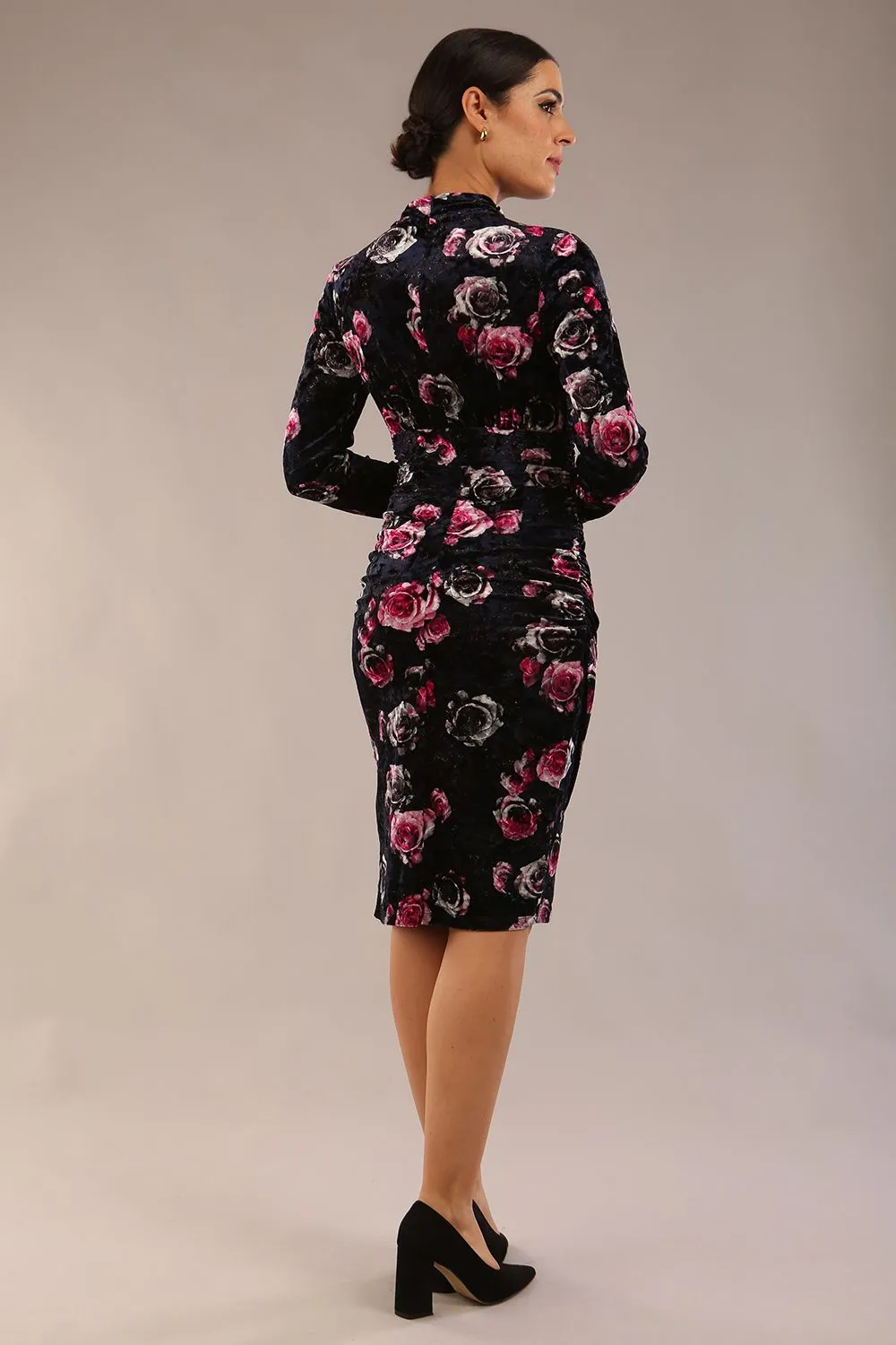 (PRE-ORDER) Firenze High-Neck Floral Velvet Wrap Dress