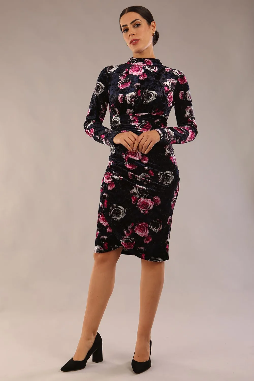(PRE-ORDER) Firenze High-Neck Floral Velvet Wrap Dress