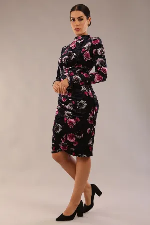 (PRE-ORDER) Firenze High-Neck Floral Velvet Wrap Dress