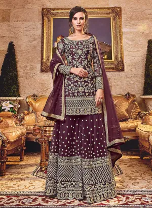 Purple Heavy Embroidered Plazzo Style Suit
