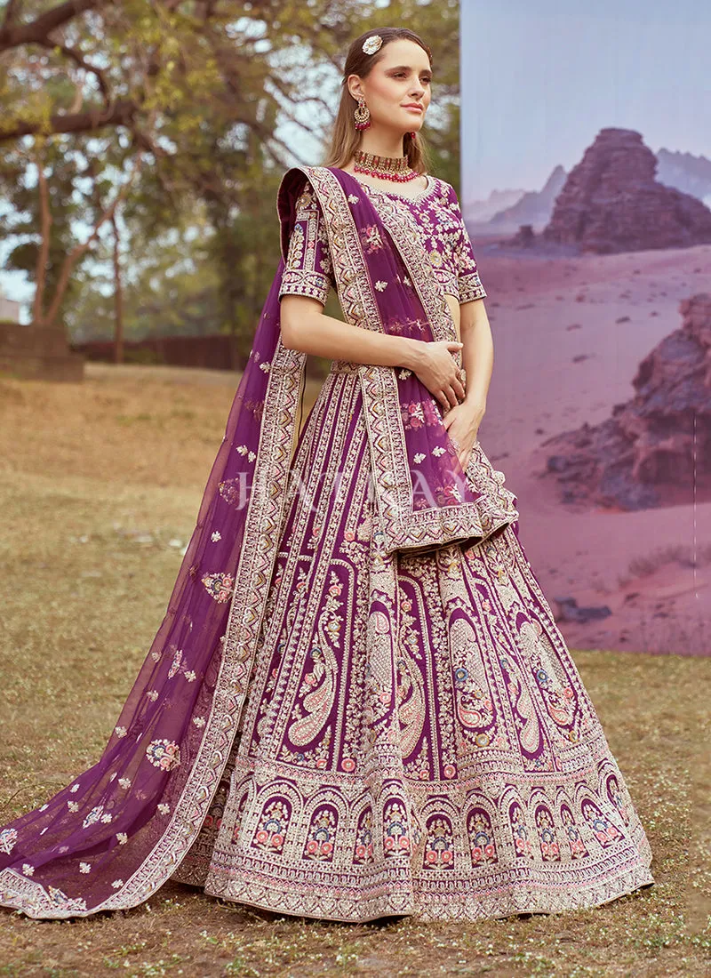 Purple Multi Embroidered Bridal Lehenga Choli