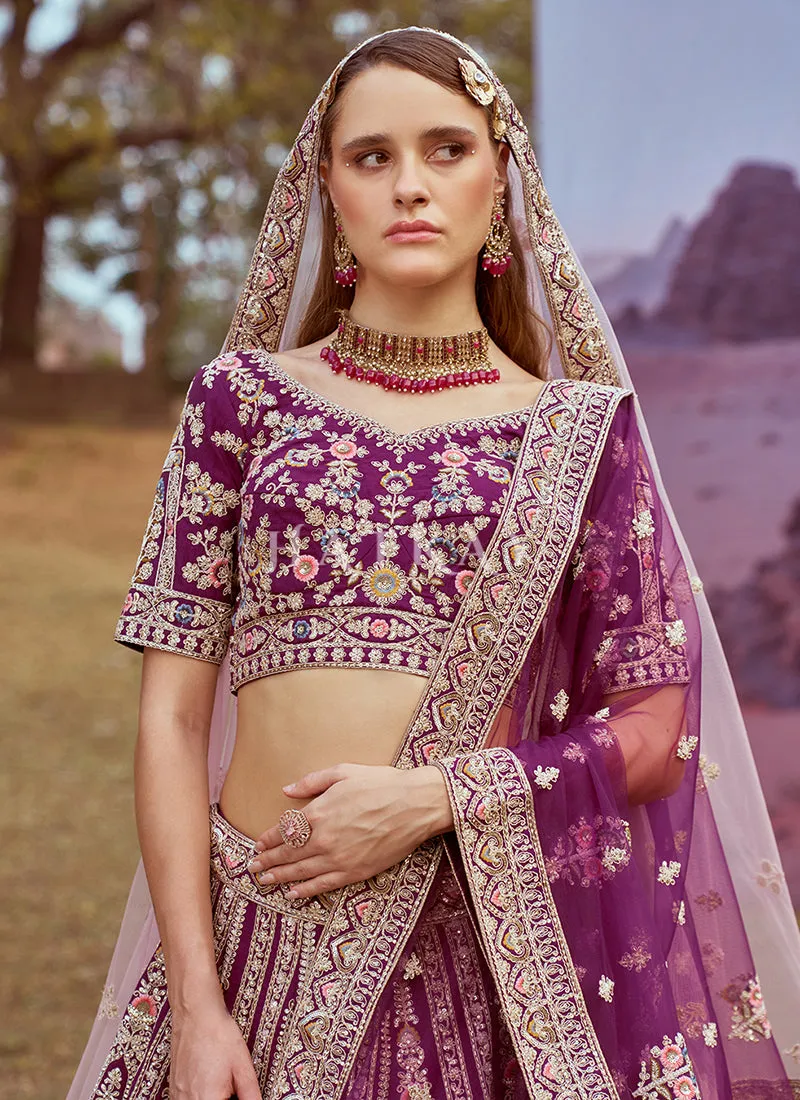 Purple Multi Embroidered Bridal Lehenga Choli