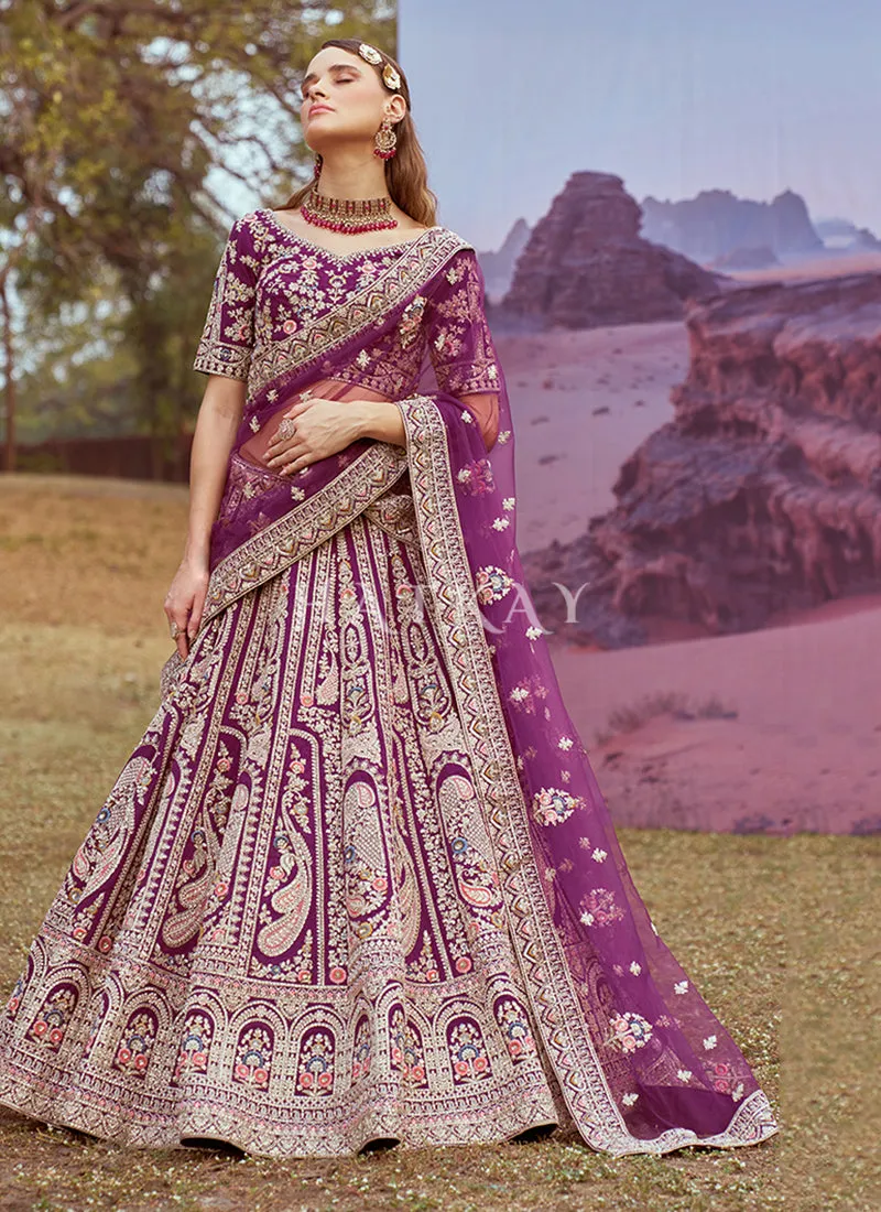 Purple Multi Embroidered Bridal Lehenga Choli