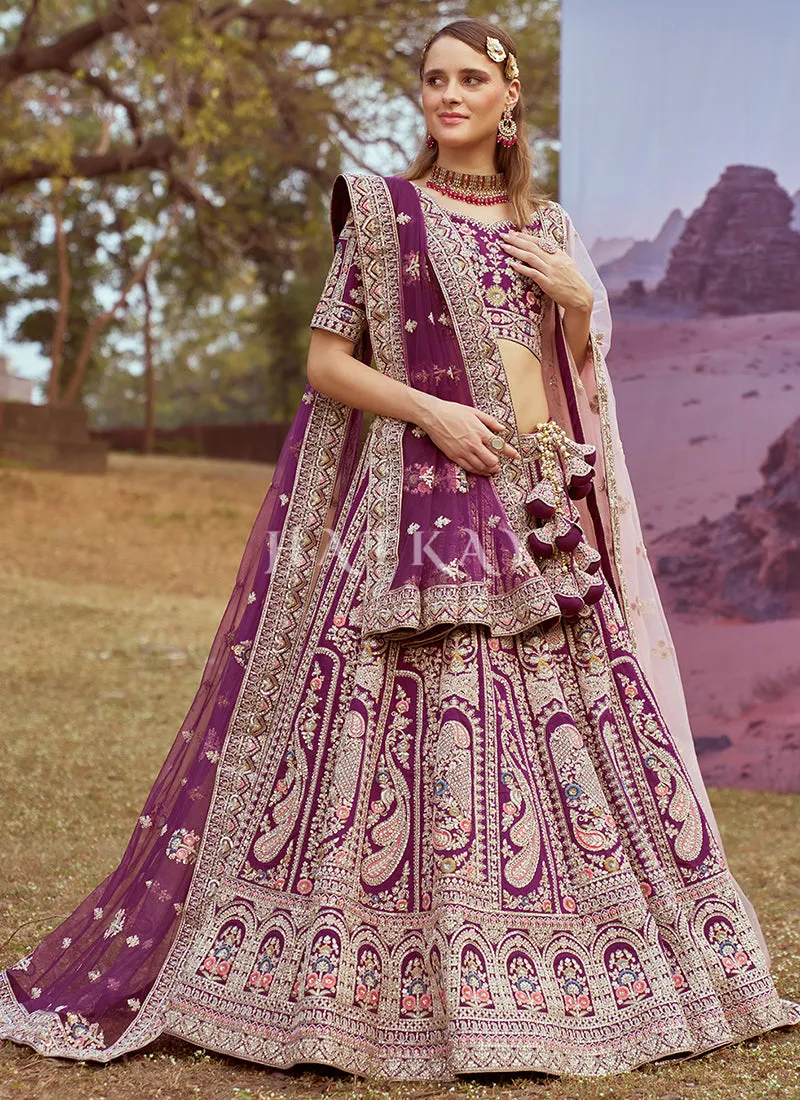 Purple Multi Embroidered Bridal Lehenga Choli