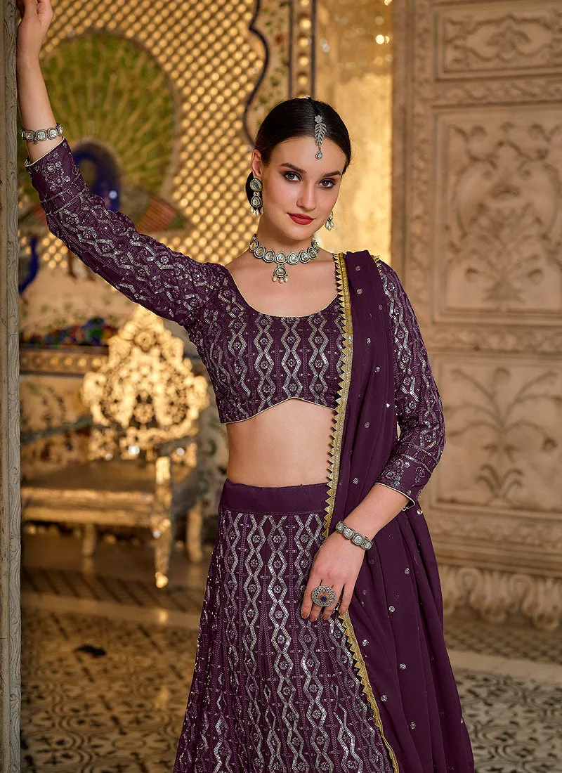 Purple Sequence Embroidered Georgette Lehenga Choli