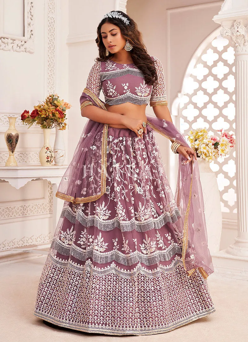 Purple Traditional Embroidered Wedding Lehenga Choli