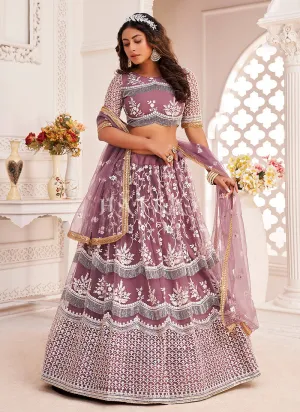 Purple Traditional Embroidered Wedding Lehenga Choli