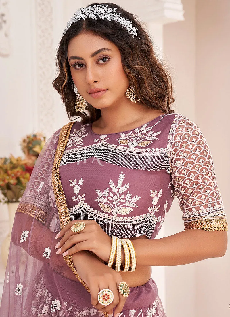Purple Traditional Embroidered Wedding Lehenga Choli