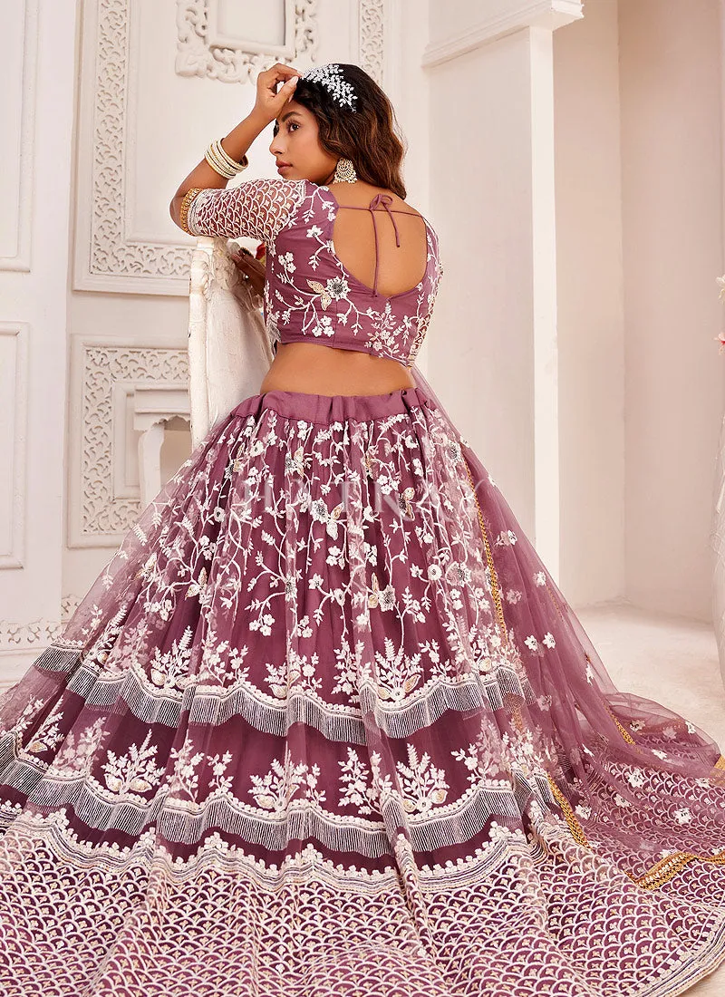 Purple Traditional Embroidered Wedding Lehenga Choli