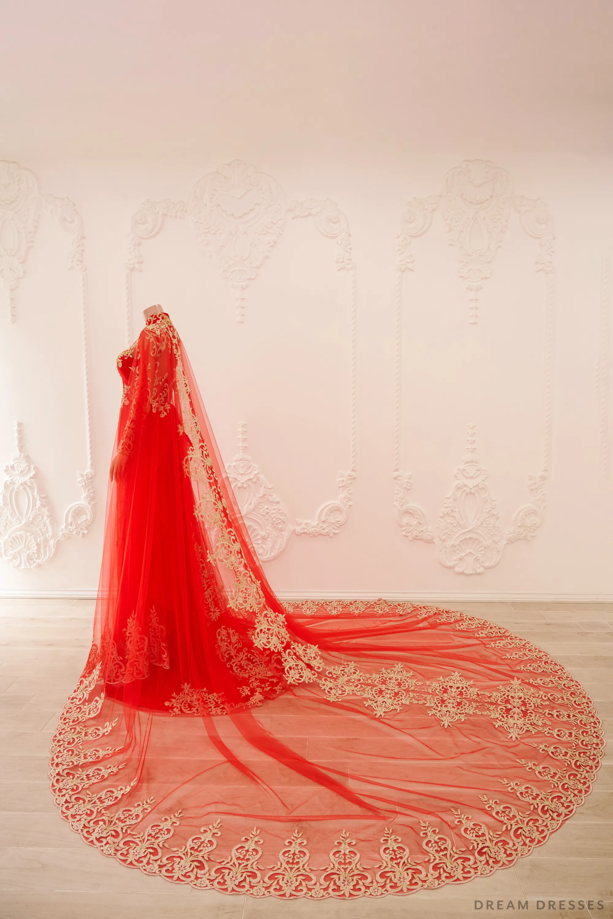Red and Gold Ao Dai OverCoat | Traditional Vietnamese Bridal OverCoat (#TUEMINH)