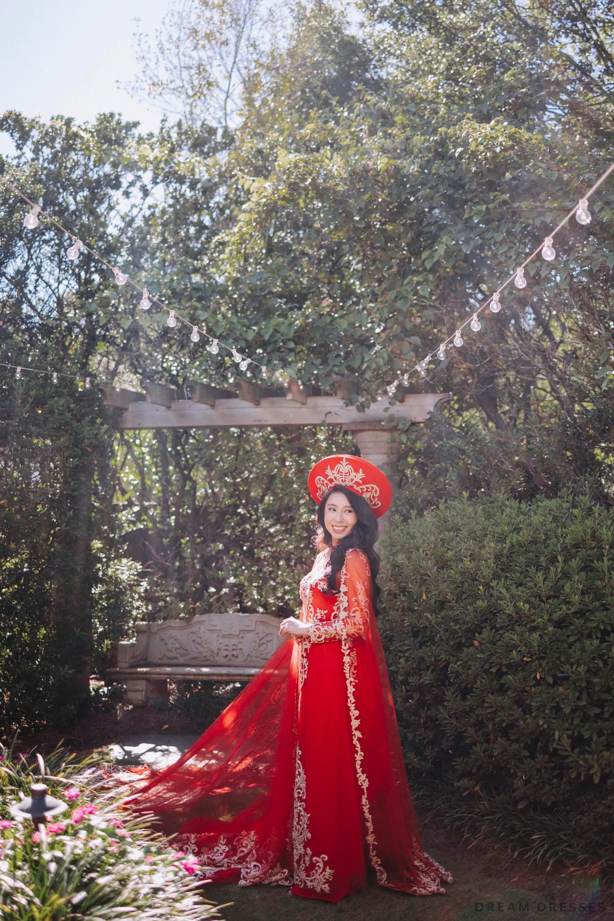 Red and Gold Ao Dai OverCoat | Traditional Vietnamese Bridal OverCoat (#TUEMINH)