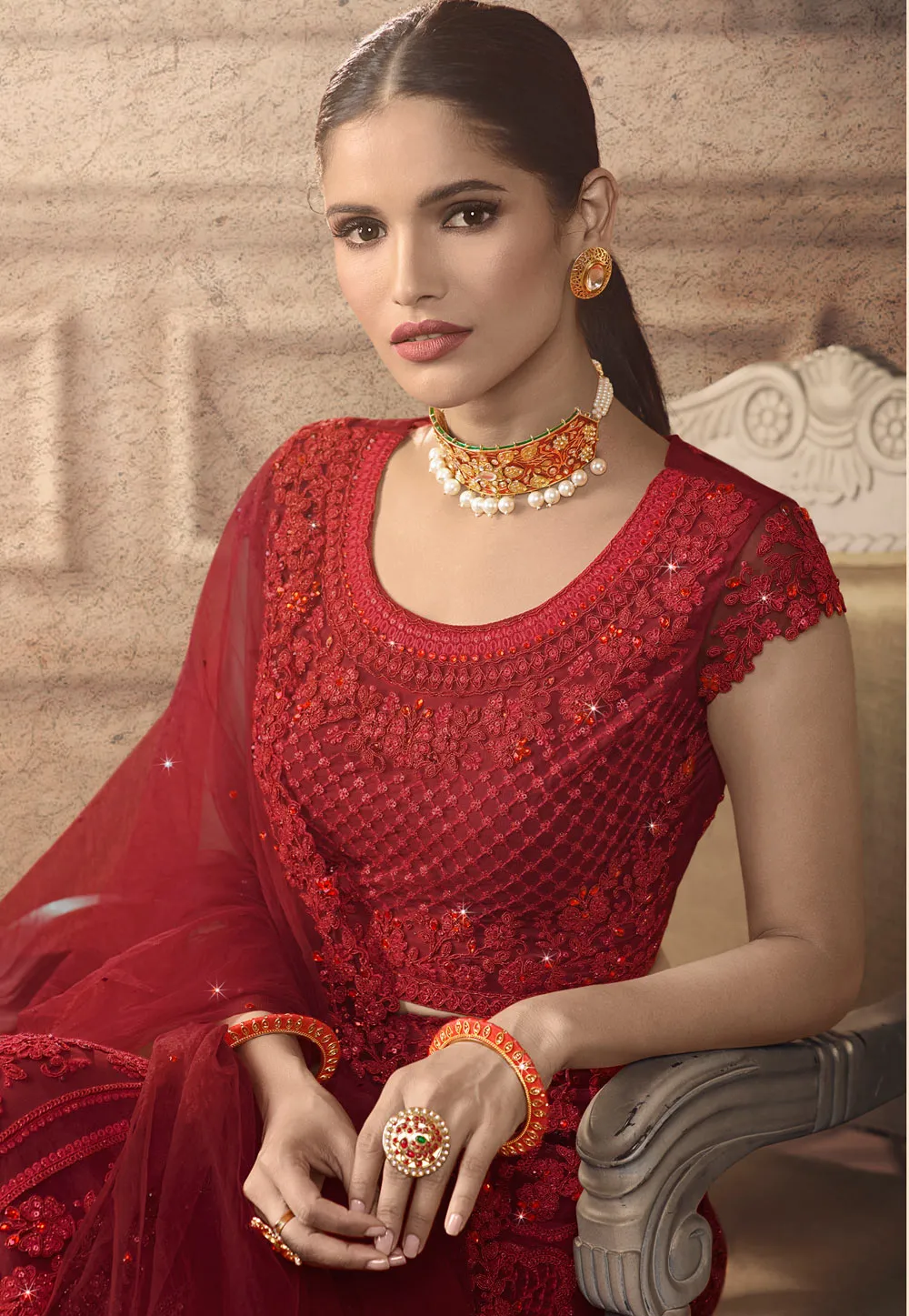 Red Bridal Indian Lehenga Choli Set