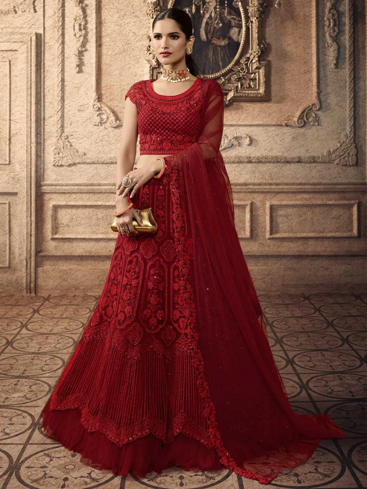 Red Bridal Indian Lehenga Choli Set