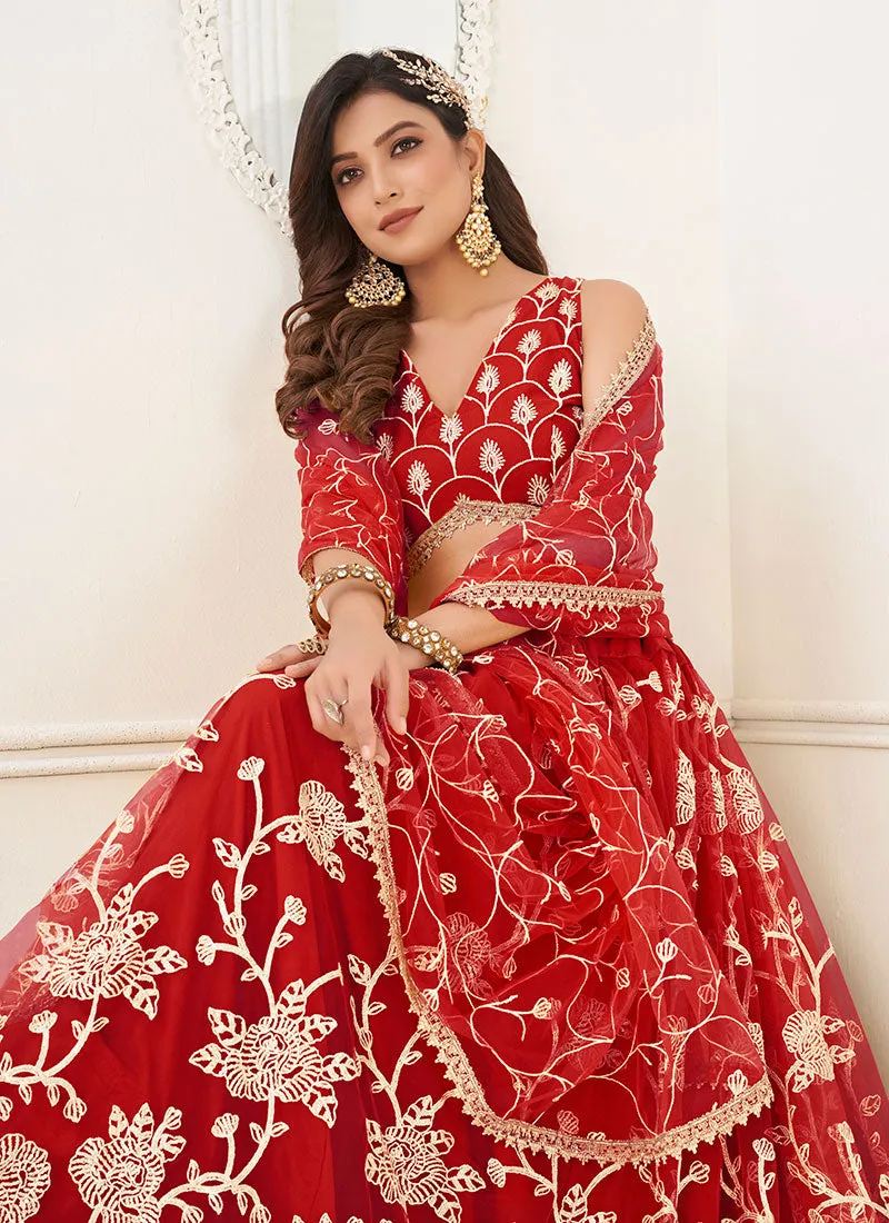 Red Traditional Embroidered Wedding Lehenga Choli