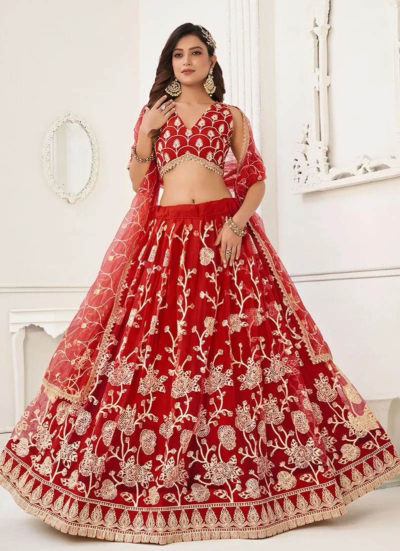 Red Traditional Embroidered Wedding Lehenga Choli