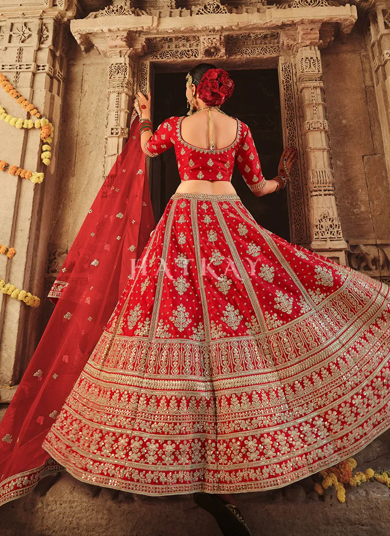 Red Zari Embroidered Bridal Lehenga Choli
