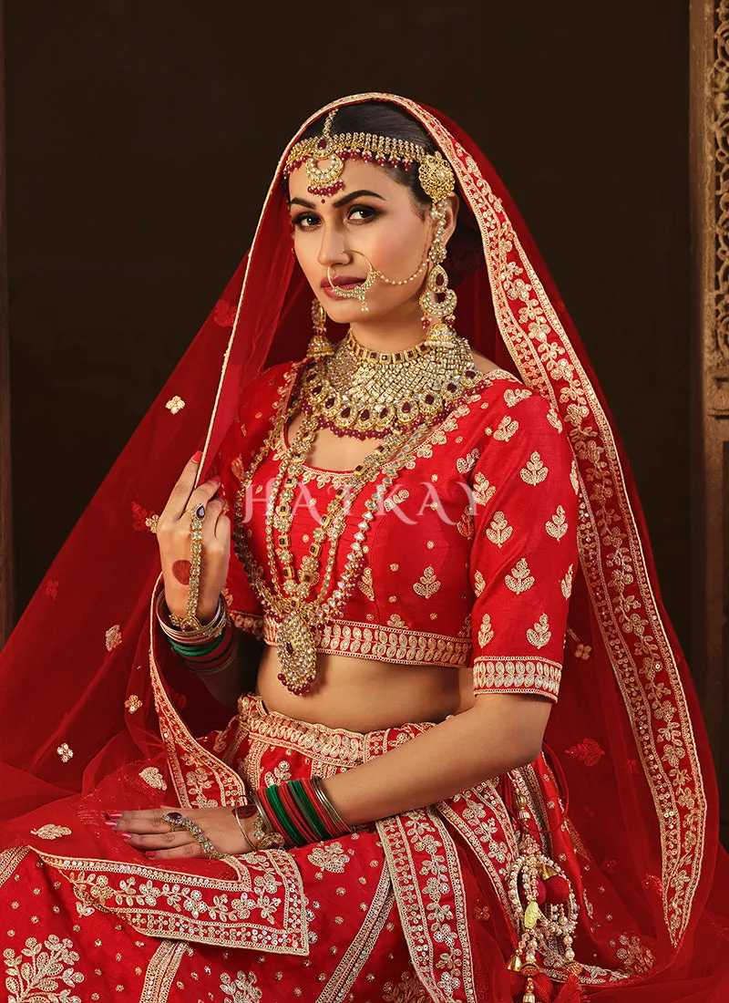 Red Zari Embroidered Bridal Lehenga Choli