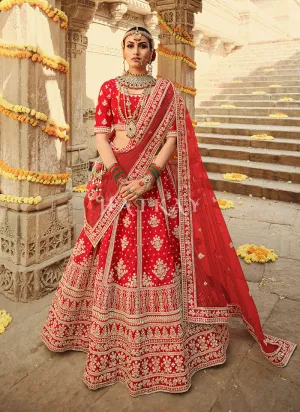 Red Zari Embroidered Bridal Lehenga Choli