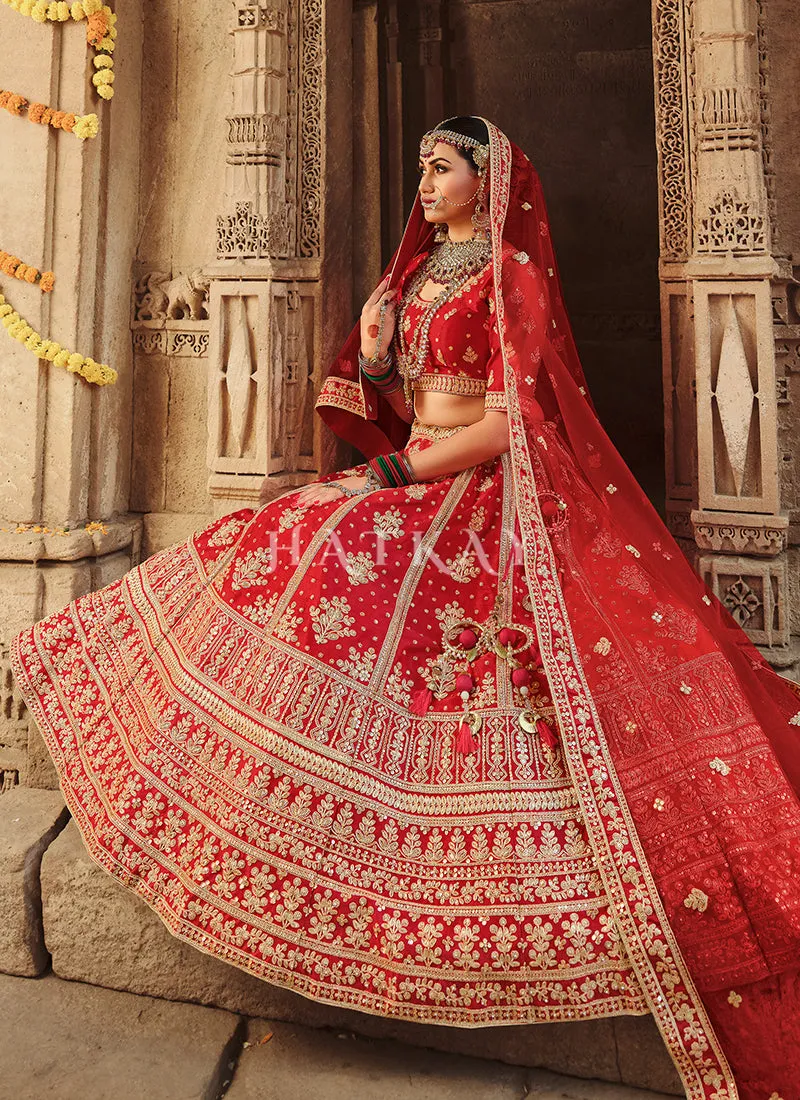 Red Zari Embroidered Bridal Lehenga Choli