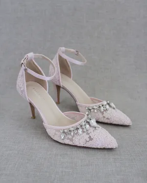 Rhinestone Embellished Lace Heels
