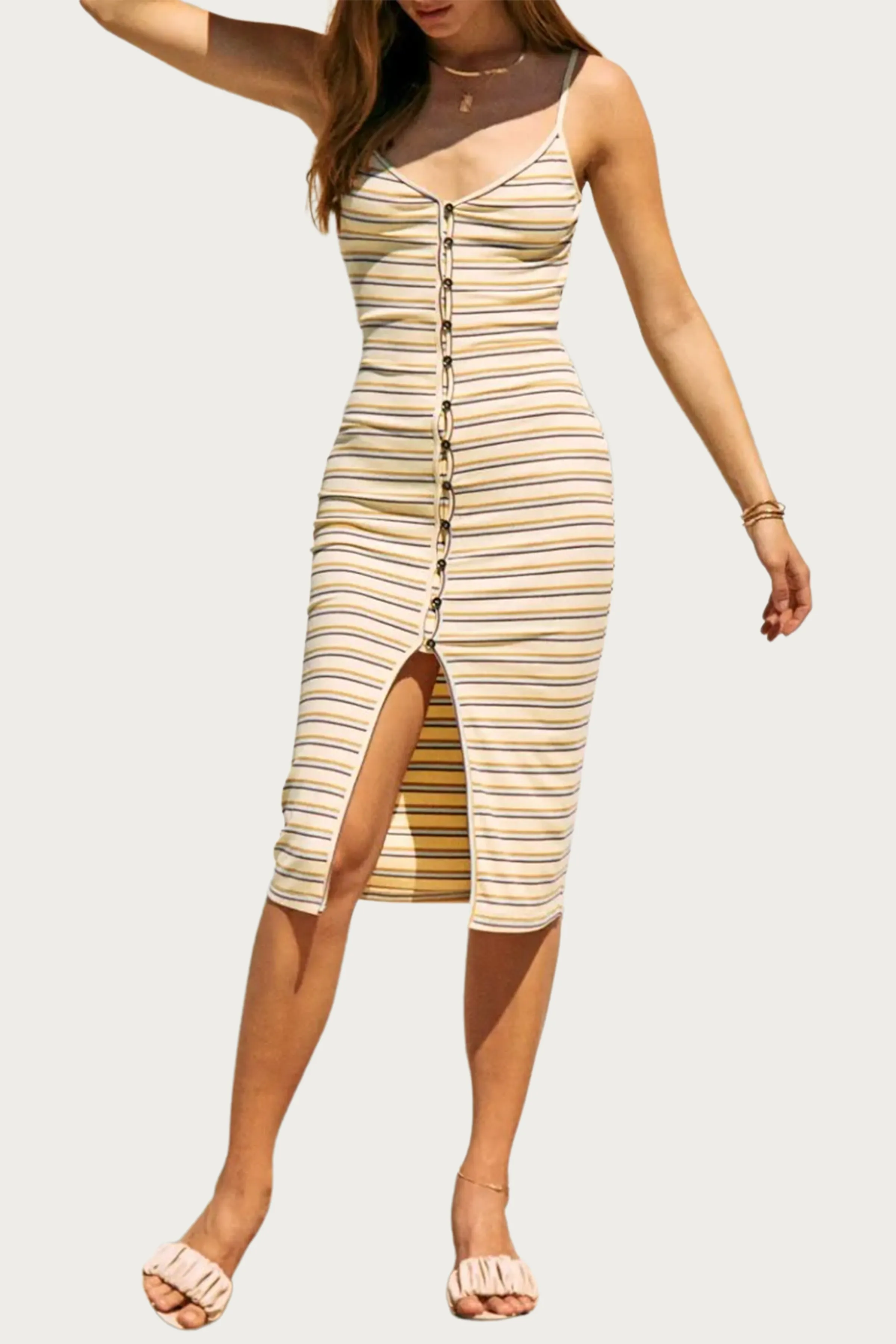 RIBBED STRETCH MODAL-JERSEY MIDI DRESS
