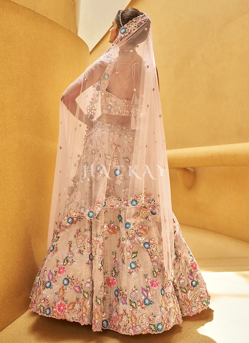 Rose Gold Floral Embroidered Bridal Lehenga Choli