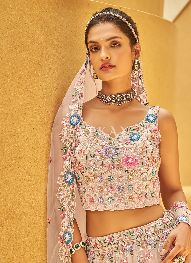 Rose Gold Floral Embroidered Bridal Lehenga Choli