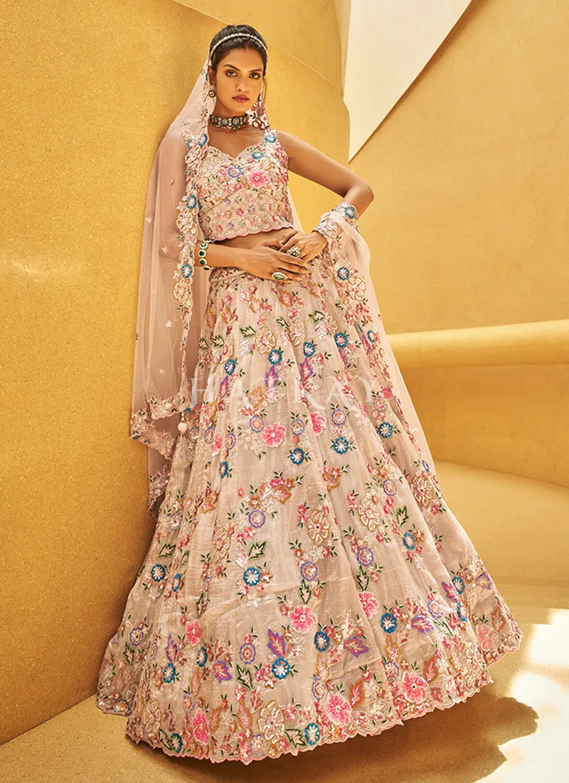 Rose Gold Floral Embroidered Bridal Lehenga Choli