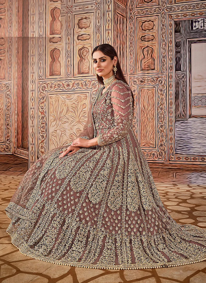 Rose Pink Embroidered Wedding Anarkali Suit