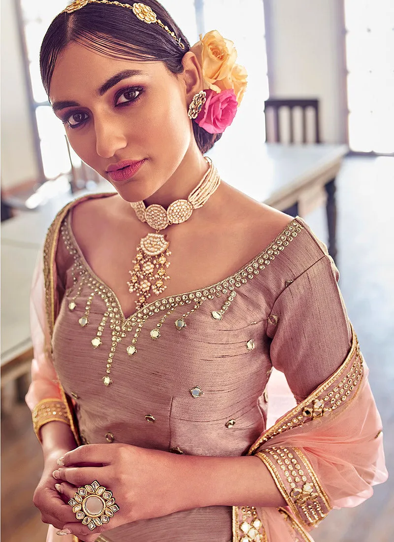Rose Pink Mirror Work Wedding Lehenga Choli