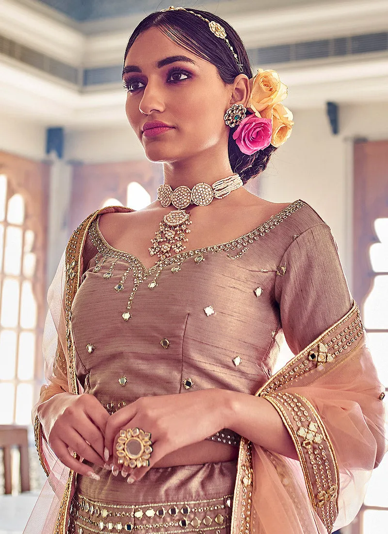 Rose Pink Mirror Work Wedding Lehenga Choli