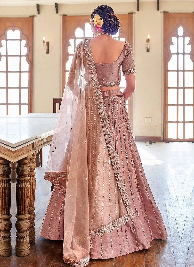 Rose Pink Mirror Work Wedding Lehenga Choli