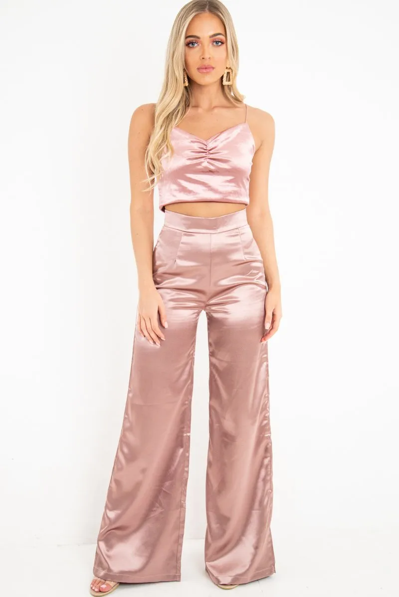 Rose Shiny Velvet Cami Crop Top - Cali