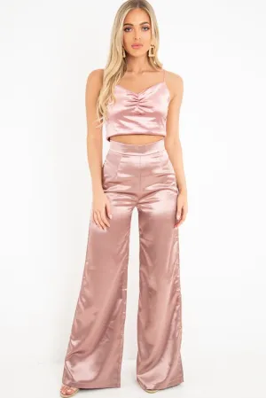 Rose Shiny Velvet Cami Crop Top - Cali