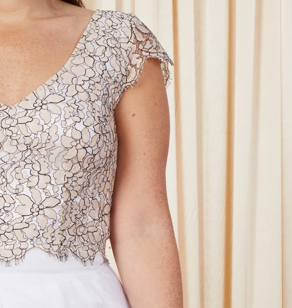 Roses | V-Neck Lace Bridal Top | Blush