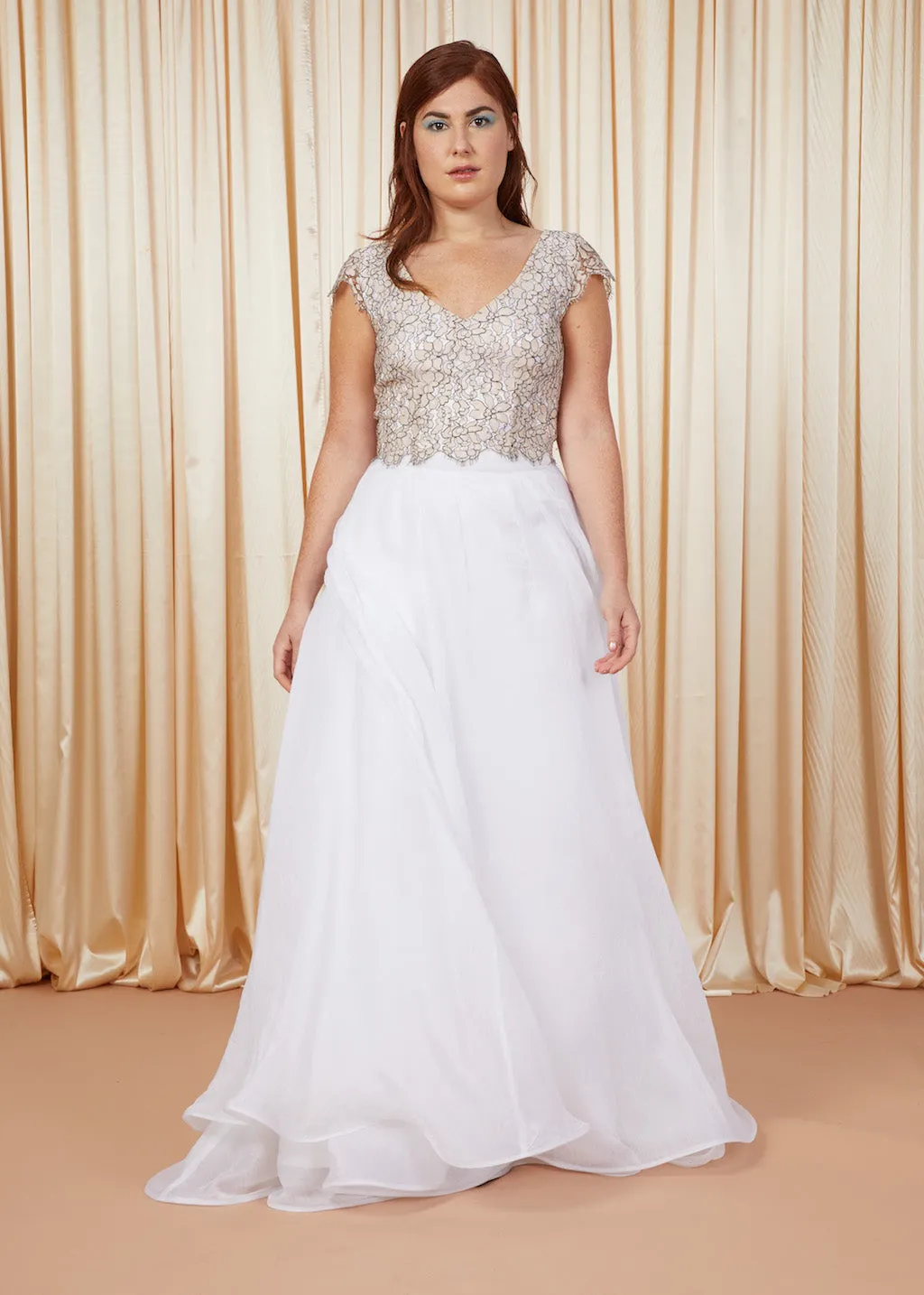 Roses | V-Neck Lace Bridal Top | Blush