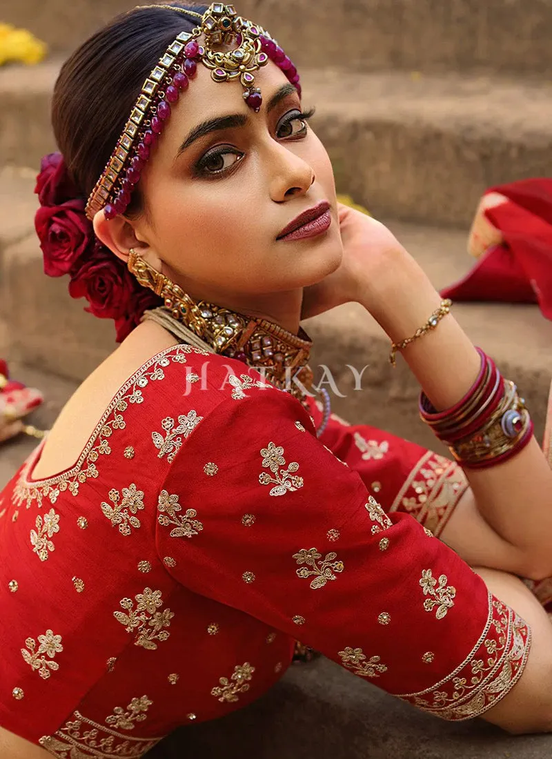 Rouge Red Zari Embroidered Bridal Lehenga Choli