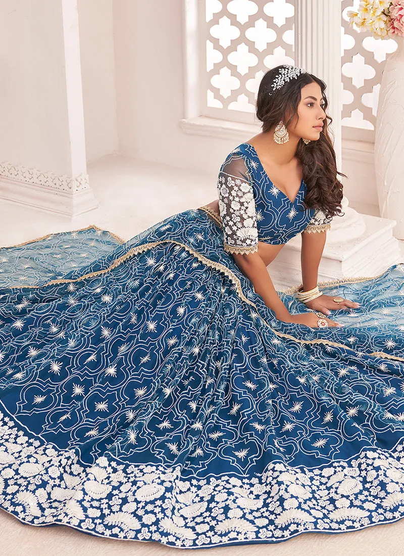 Royal Blue Embroidered Traditional Wedding Lehenga Choli