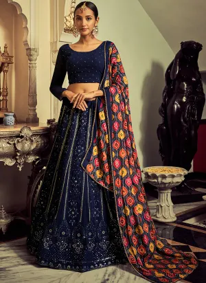 Royal Blue Mirror Work Embroidery Traditional Lehenga Choli