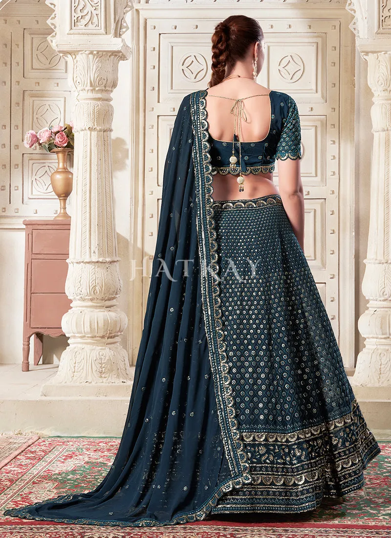 Royal Blue Reshamkari Embroidery Bridal Lehenga Choli