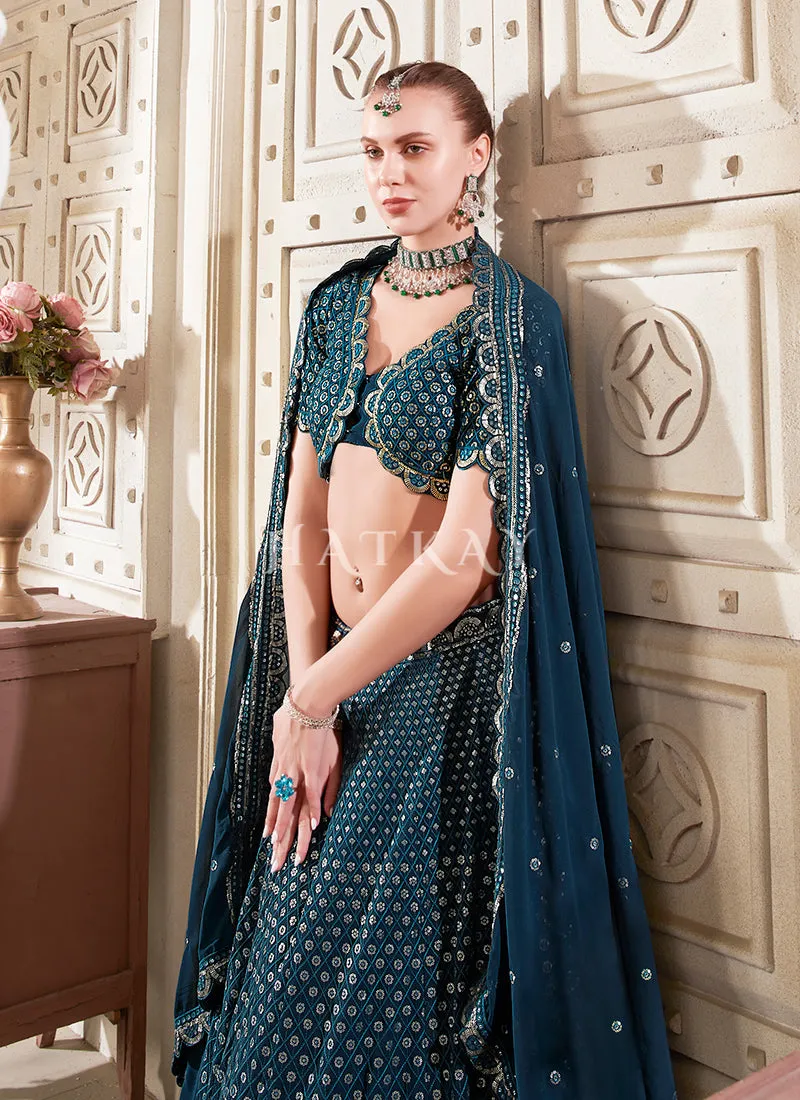 Royal Blue Reshamkari Embroidery Bridal Lehenga Choli