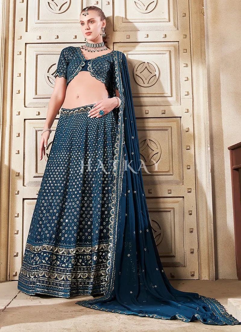 Royal Blue Reshamkari Embroidery Bridal Lehenga Choli